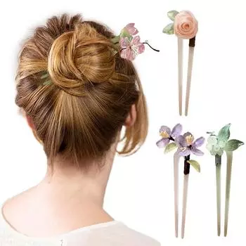 1 шт. Цветочная заколка для волос в китайском стиле, ювелирные изделия, аксессуары для волос, акриловые модные заколки для волос, U-образный головной убор, свадебный подарок