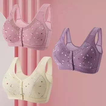 1 шт. цветочное нижнее белье кружево без стального кольца дышащие женские бюстгальтеры с пуговицами спереди нижнее белье для среднего возраста 44/100 фиолетовый