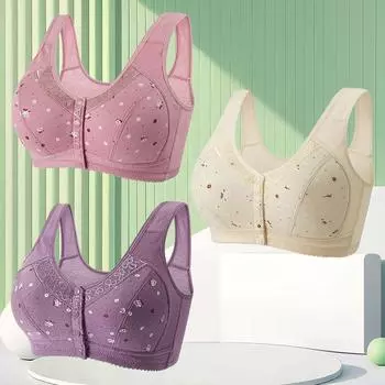 1 шт. цветочное нижнее белье кружево без стального кольца дышащие женские бюстгальтеры с пуговицами спереди нижнее белье для среднего возраста 44/100 фиолетовый