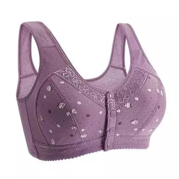 1 шт. цветочное нижнее белье кружево без стального кольца дышащие женские бюстгальтеры с пуговицами спереди нижнее белье для среднего возраста 44/100 фиолетовый