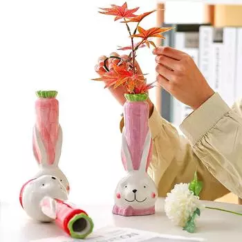 1 шт. Цветочные сосуды Превосходное качество Цветочный орнамент Оригинальное украшение для рабочего стола Милая ваза с кроликом Керамика Пасха фиолетовый