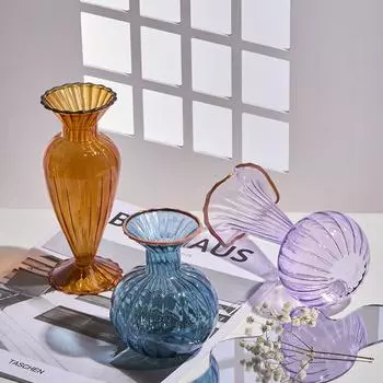 1 шт. цветочный горшок в европейском стиле стеклянная ваза для гостиной цветная стеклянная ваза для цветов винтажное украшение для дома украшения креативные синий