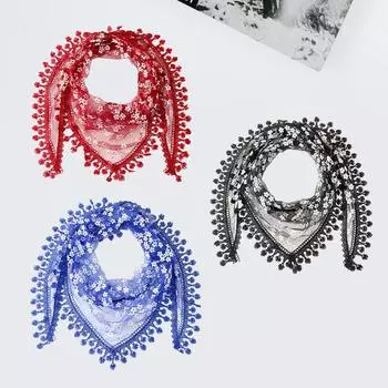 1 шт., цветочный полиэстер, треугольный шарф, шарфы с кисточками, головной платок, кружевной шарф, шаль, прозрачная женская шаль красный