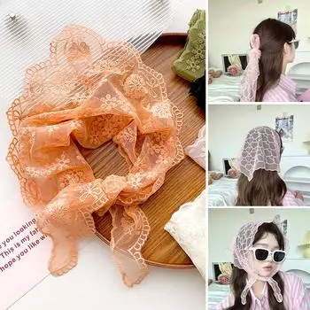 1 шт. Цветочный принт маленькая шаль 53*86 см длинный шейный платок треугольный шарф ремешок на запястье платок декоративный алый кружевной сплошной цвет