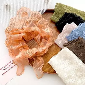 1 шт. Цветочный принт маленькая шаль однотонный длинный шейный платок декоративный ремешок на запястье треугольный шарф полое кружево 53*86 см