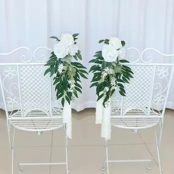 1 шт. Цветы для церковной скамьи, украшения для прохода на свадьбу, церемония бракосочетания, декор стульев для церкви, декор для вечеринки с искусственными цветами, эвкалиптовыми лентами белого цвета белый