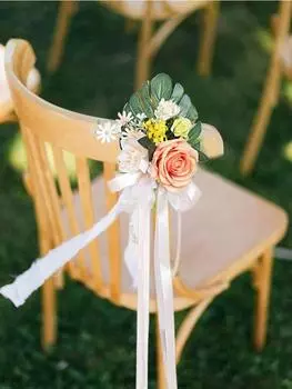 1 шт. Цветы для свадебной церемонии, украшения для прохода в церкви, украшения для стульев, декор для вечеринки с искусственными цветами, эвкалиптом и лентами белый