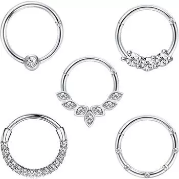 1 шт. CZ шарнирные кольца в носу, нержавеющая сталь, перегородка-кликер, кольцо для перегородки, обруч для носа, хрящевая спираль, серьги на козелке, пирсинг, ювелирные изделия 1