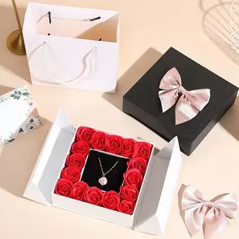 1 шт., День святого Валентина, свадебное украшение, шкатулка для украшений, двойная дверь, искусственный цветок, ожерелье, подарочная упаковка, коробка для сережек