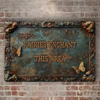 1 шт. деревенская металлическая алюминиевая табличка «Феи зачаровали эту местность», настенное искусство в винтажном стиле, водонепроницаемая и пыленепроницаемая, идеально подходит для дома чёрный
