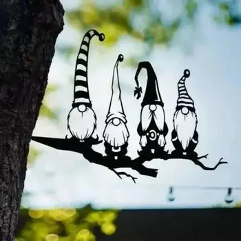 1 шт. Дерево-арт с ветками гномов – скандинавские статуэтки Томте и Гонк Эльф из металла для очаровательного украшения сада чёрный