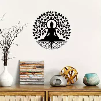 1 шт. Дерево Жизни Будда Металлическое Настенное Искусство, Черное Дерево Жизни Настенный Декор, Статуя Будды Мандала Медитация Йога Дзен Декор Комнаты
