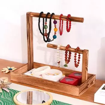 1 шт. деревянная двухъярусная рамка для демонстрации браслетов, съемная с подносом, подставка для часов, держатель для ювелирных изделий