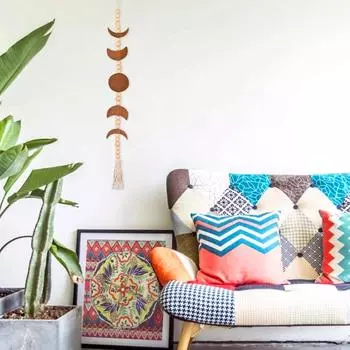 1 шт., деревянная гирлянда с кисточками в стиле бохо, настенная подвеска со звездой и бисером, фаза Луны, гирлянда, настенный декор