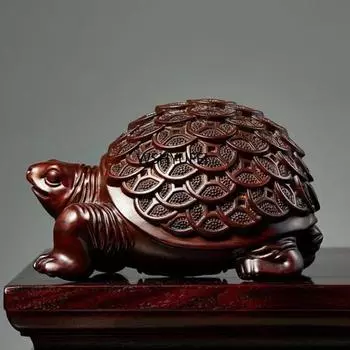 1 шт. Деревянная резная золотая денежная черепаха, украшение из дерева, изделия ручной работы, черепаха, домашний фен-шуй, офисное украшение, настольные украшения 7x4x3.5cm