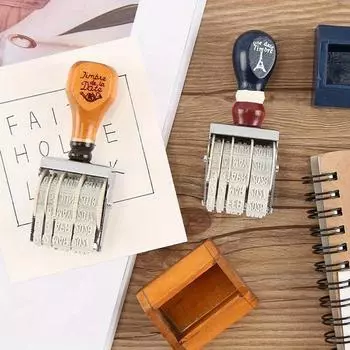 1 шт. Деревянная ручка Дата DIY Штамп DIY Штампы для скрапбукинга Kawaii Канцелярские принадлежности Наклейка Материал синий