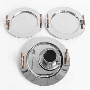 1 шт. деревянная ручка, украшение, гальваническое покрытие, цвет, Ins, ветер, нержавеющая сталь, скандинавский поднос для чайной чашки, круглый поднос