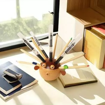 1 шт. деревянная вставка для карандашей в форме рыбы фугу, ящик для хранения канцелярских принадлежностей для карандашей, украшения для хранения настольных компьютеров для студентов, многофункциональный креативный держатель для ручек