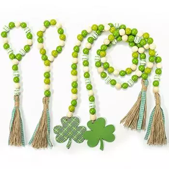 1 шт. деревянные бусины гирлянда бусины домашний декор счастливый клевер подвески ирландский праздничный свят. День Святого Патрика с кисточками