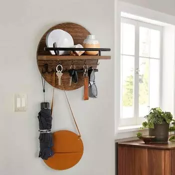 1 шт. деревянные крючки в стиле ретро, круглая стойка для хранения вещей, практичная настенная карбонизированная цветная подставка для ключей, украшение для входа, хранение темно-коричневого