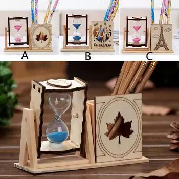 1 шт., деревянные песочные часы, таймер с держателем для ручек, домашний офис, настольный декор, подарки ручной работы B