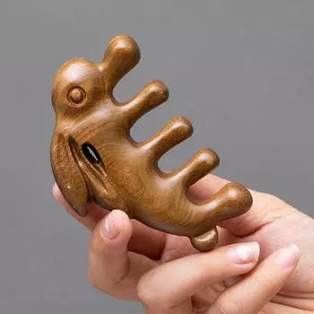 1 шт. Деревянный массажер сандаловое дерево кролик массажная расческа головка меридиан гуа ша релаксация кожи головы акупунктурная терапия гребень с широкими зубцами