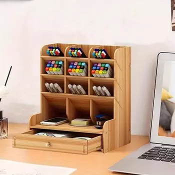 1 шт.. деревянный настольный органайзер, многофункциональный настольный держатель для канцелярских ручек, коробка для домашнего офиса, школьные принадлежности, держатель для хранения чёрный