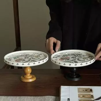 1 шт. Деревянный поднос для хранения в китайском стиле, винтажный поднос для торта и закусок, ретро-поднос для фруктов во французском стиле, высокий поднос для закусок