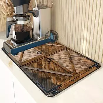 1 шт.. деревянный резиновый коврик для сушки с ретро кофейной посудой для кофейни, кухонный ковер, посуда, прочный коврик из диатомовой грязи, настольный коврик, коврик для домашних животных, кофейная посуда 30*40CM
