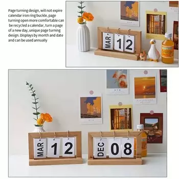 1 шт. Деревянный вечный календарь с перекидным экраном, отображением месяца и даты, настольный ежедневник, офисное украшение для дома, реквизит для фотосъемки синий