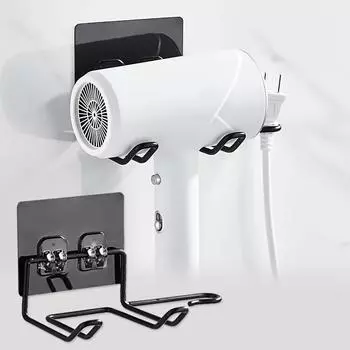 1 шт. Держатель для фена, Настенный держатель для фена, Клейкий тип, Хранение сушилки, Нержавеющая сталь, Настенная стойка, Аксессуары для ванной комнаты серебряный