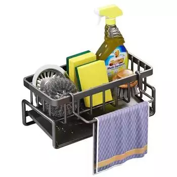 1 шт. держатель для губки, аксессуары для кухонного полотенца, щетка для мытья посуды, органайзер для кухонной раковины чёрный