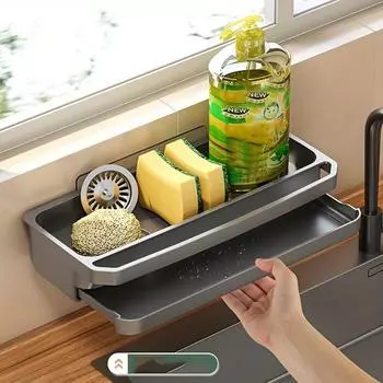 1 шт. держатель для губки, многофункциональная настенная стойка для слива губки с дренажной доской, компактный органайзер для хранения без перфорации чёрный