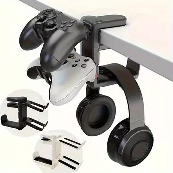 1 шт. держатель для игровых наушников и контроллера — вешалка для наушников с регулируемым и вращающимся зажимом, универсальный крючок для гарнитуры с органайзером для кабеля чёрный