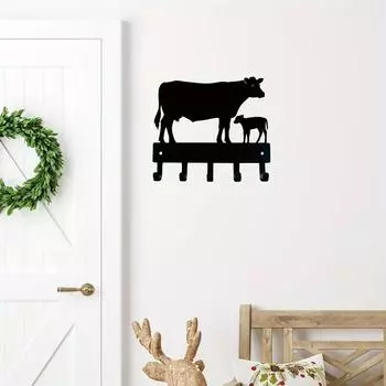 1 шт. Держатель для ключей на ферме коров и телят - маленькие металлические настенные крючки шириной 6 дюймов для вешалки для одежды M чёрный