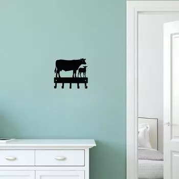 1 шт. Держатель для ключей на ферме крупного рогатого скота и коровы - маленький, шириной 6 дюймов, металлический настенный крючок для настенного крепления, держатель для ключей, вешалка для одежды чёрный