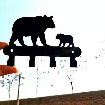 1 шт. Держатель для ключей в виде медведя из металла в деревенском стиле - стильный органайзер для гаража. Для ключей, шляп и пальто. Прочный настенный декор. чёрный