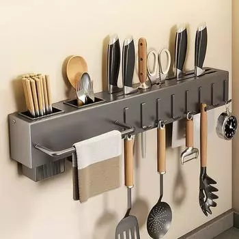 1 шт., держатель для кухонных ножей из нержавеющей стали, серые подставки для палочек для еды, экономящие место, полка для лопаток, многофункциональная