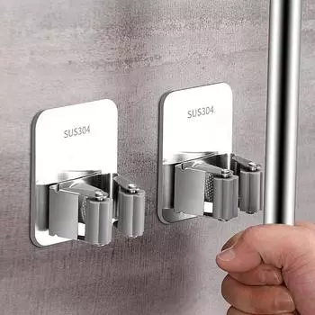 1 шт., держатель для швабры из нержавеющей стали, крючок для настенного крепления, органайзер для швабры, щетка, метла, вешалка для швабры, для кухни, ванной комнаты, для хранения, крепкий крючок