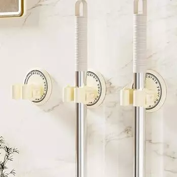 1 шт. держатель для швабры, зажим для метлы, прочный, не оставляющий следов, держатель для швабры, клейкий крючок, настенный держатель для ванной комнаты бежевый