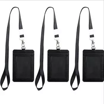 1 шт., держатель для удостоверения личности работника с ремешком, простой деловой стиль, черный цвет, держатель для карт с именем, брелок для ключей, ремешок для мужчин и женщин