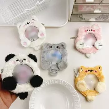 1 шт. держатель для значка Kpop Furry Cartoon, плюшевый, милый, в виде животного, щенка, кролика, круглая сумка для значка, портативный брелок, органайзер для значков в стиле аниме