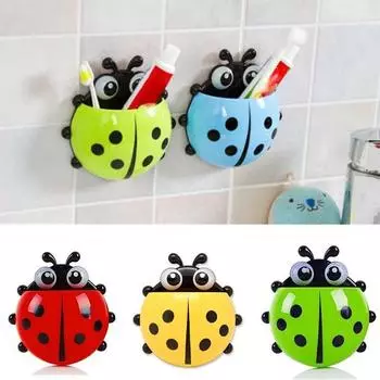 1 шт., держатель для зубной щетки с изображением божьей коровки, животного, насекомого, для ванной комнаты, мультяшная зубная щетка, зубная паста, настенный держатель на присоске, стойка-контейнер-органайзер 14.5*13.5cm красный