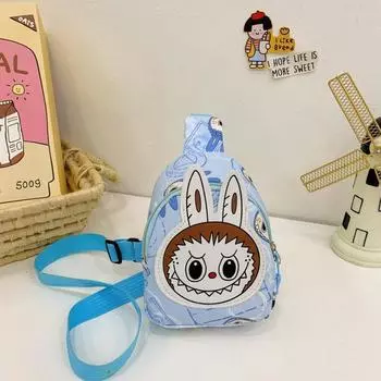 1 шт. Детская мультяшная сумка-мешок Labubu, большая вместимость, рюкзак, водонепроницаемый, кавайный, коричневый, детский, милый, сумка через плечо синий
