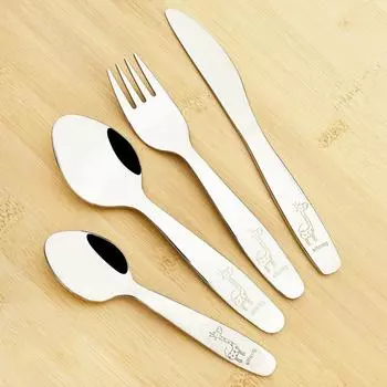 1 шт. Детская посуда в стиле вестерн из нержавеющей стали 304, детский набор столовых приборов с мультяшным рисунком, резьба по дереву, детское серебро, нож, чайная ложка, набор вилок dinner fork серебряный