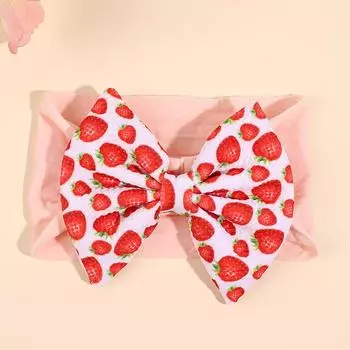 1 шт. Детская повязка на голову с бантом и клубничным принтом, Милая эластичная повязка на голову с фруктовым принтом, Детские аксессуары для волос
