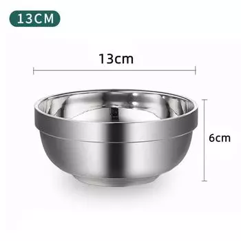 1 шт. Детская столовая Миска из нержавеющей стали Двухслойная емкость для блюд Серебристая миска для супа и риса 13cm