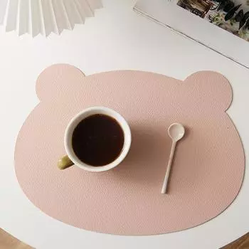 1 шт. детский обеденный коврик с рисунком медведя из искусственной кожи, нескользящая подставка под чайную чашку, двухсторонний декор для дома в стиле Ins 37x28 см 1pc серый/розовый
