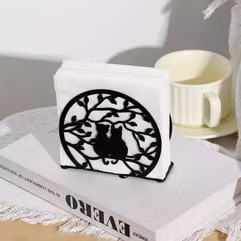 1 шт., Диспенсер для салфеток, держатель для салфеток с выемкой в виде кошки, металлическая подставка для салфеток для кухонной столешницы, обеденного стола, украшения стола, украшения для дома 12*4*10 чёрный