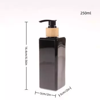 1 шт. Диспенсеры для ванной комнаты Квадратные Диспенсеры для шампуня, геля для душа, геля для тела, Многоразовые бутылки с бамбуковым насосом, Контейнеры для лосьона 250ML чёрный